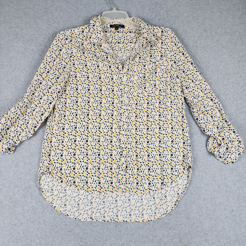 Velvet Heart Blouse Top Womens Large White Multi Floral Button Up High-Low Hem